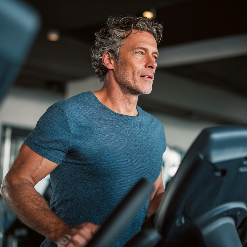 Middle-aged adult at cardio training